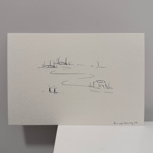 home,  hand-drawn postcard
