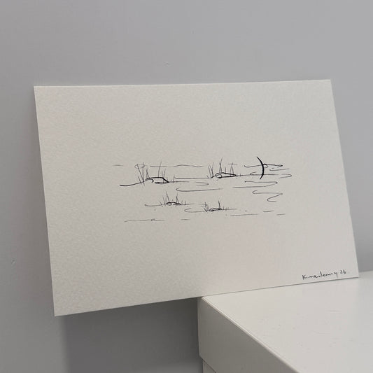 moon,  hand-drawn postcard