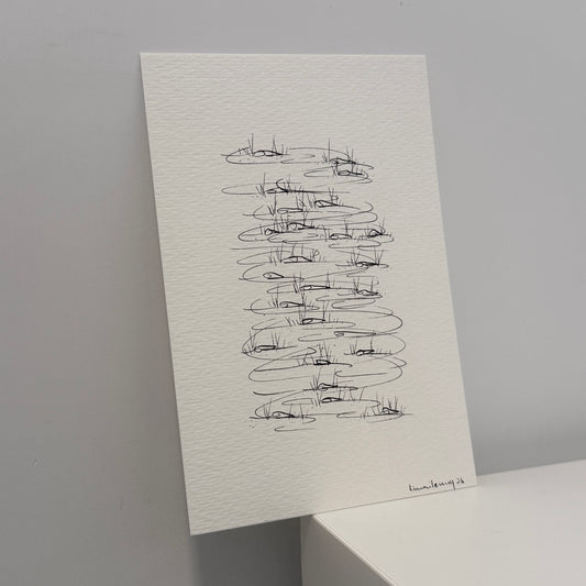 river flow,  hand-drawn postcard
